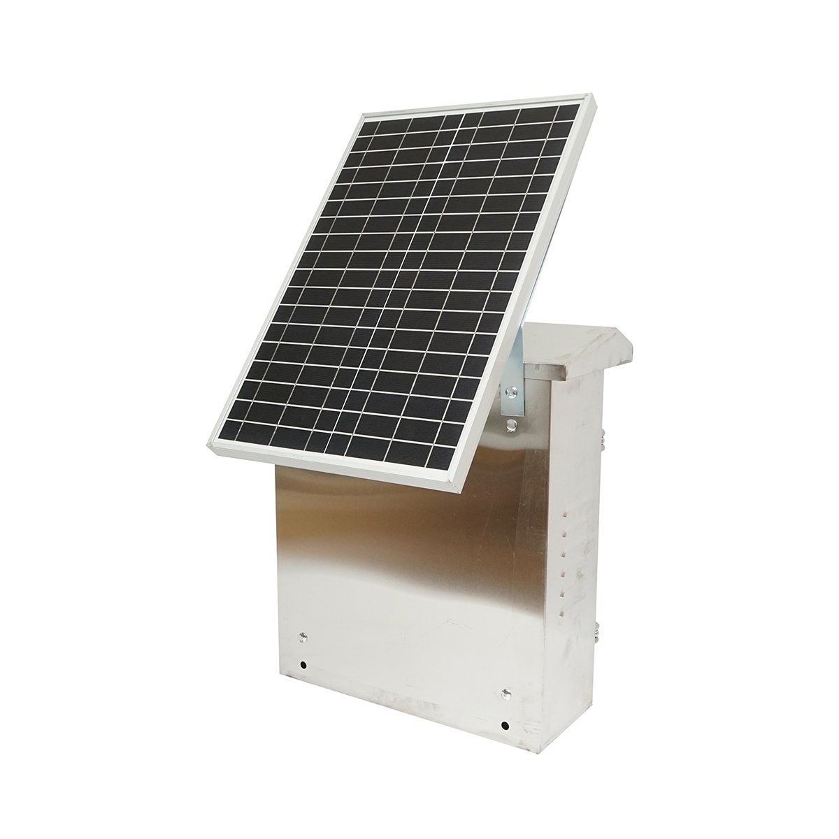 Aparat generator impulsuri 12 Joule, DC12V/220V. cu panou solar 30W si baterie 12V 12Ah cutie din inox, pentru gard electric Breckner Germany.
